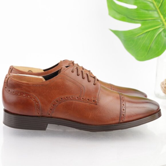 Cole Haan Mens Jefferson Oxford Size 9 M Brown Leather Cap Toe Brogue Dress Shoe main image 13
